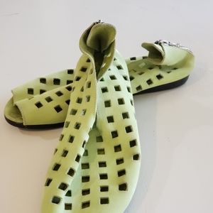 Vintage lime green, suede ARCHE French sandals.